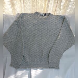 bill blass Light Gray Textured Crewneck Sweater